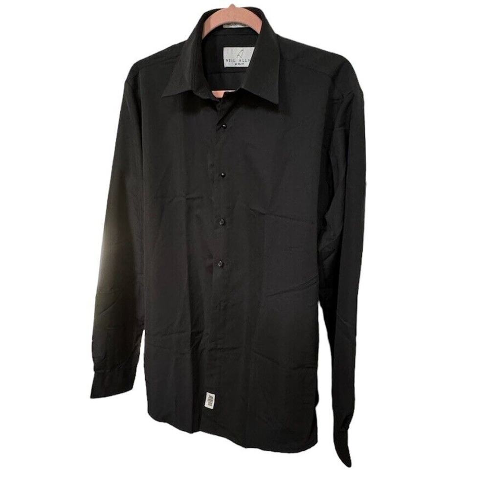 Neil Allyn Tuxedo Shirt Mens M 36/37 Black Wing Collar Long Sleeve Read Notes